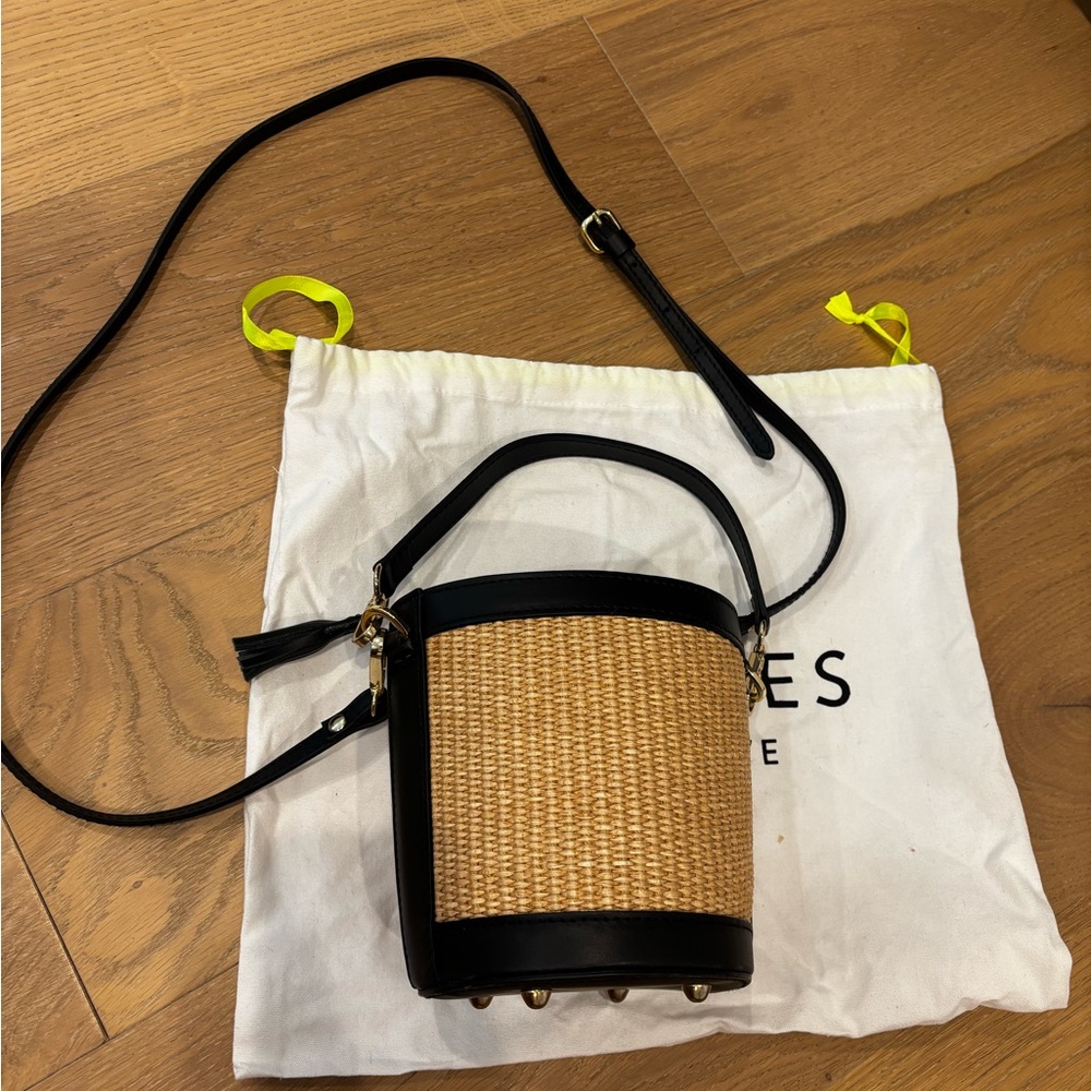 Colores Collective Tan Black Raffia Bucket Bag